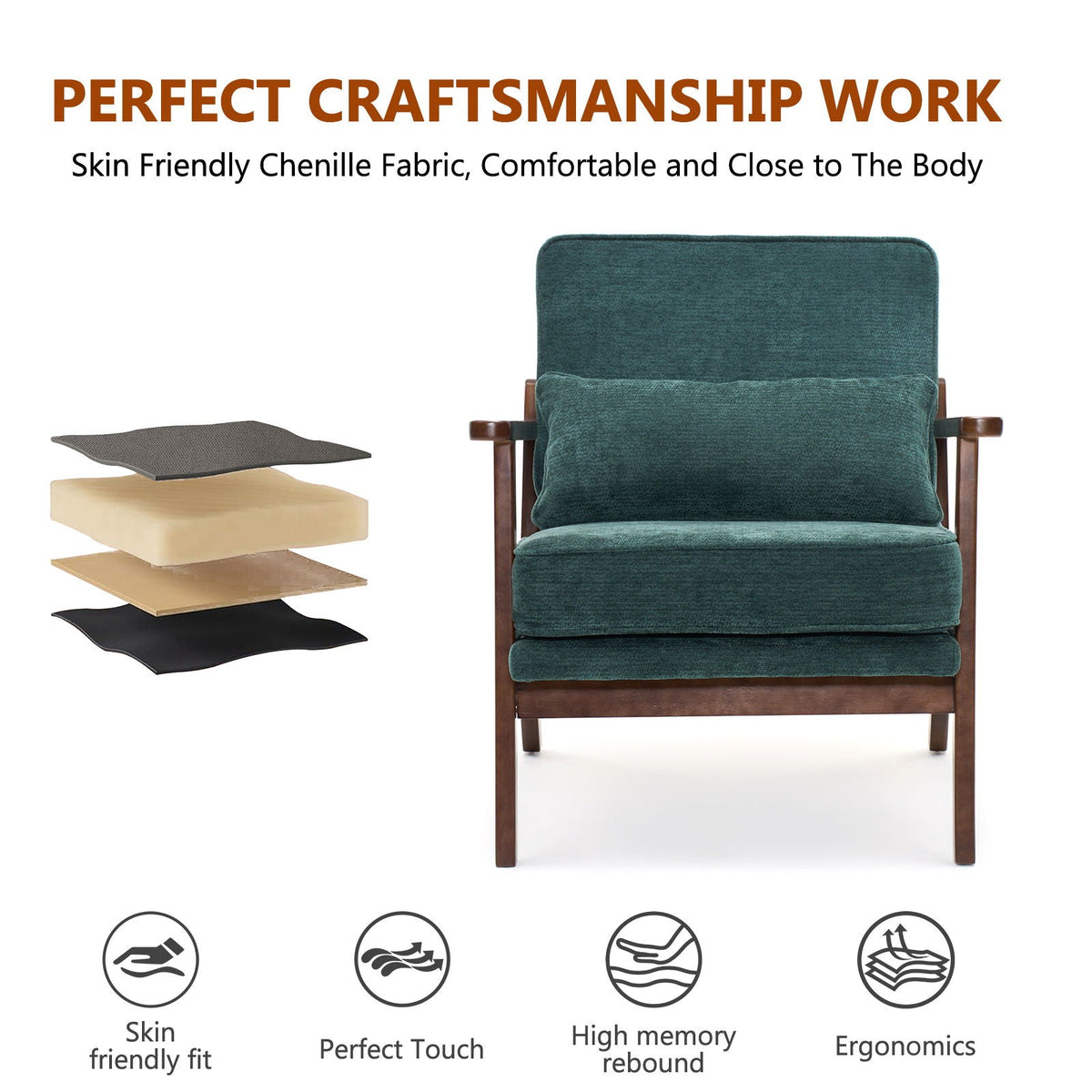 Sleek Mid-Century Chair with Lumbar Pillow