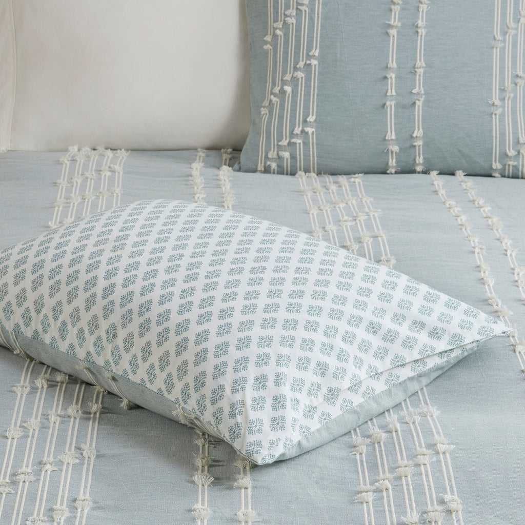 Aqua 3 Piece Cotton Jacquard Comforter Set-Full/Queen