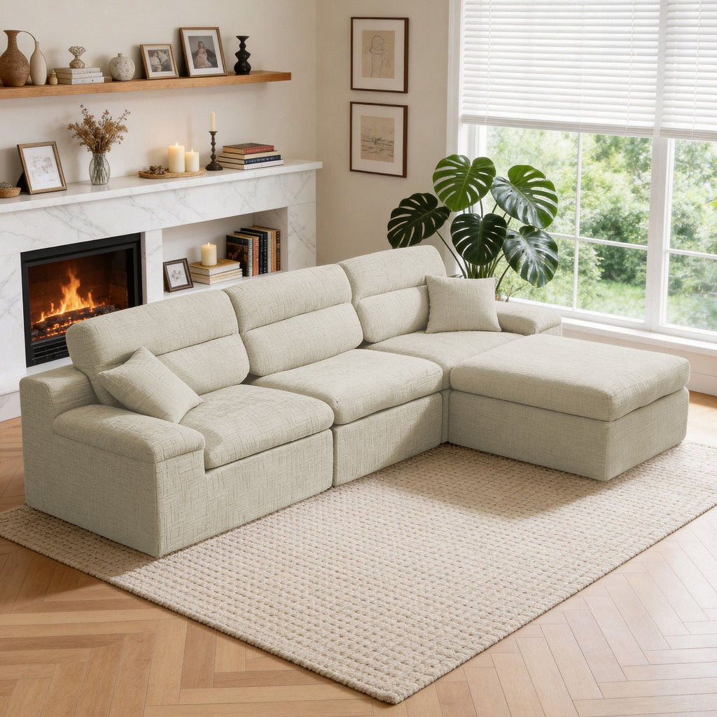 Corner Chaise Sofa with High Backrest - 2 Piece Set