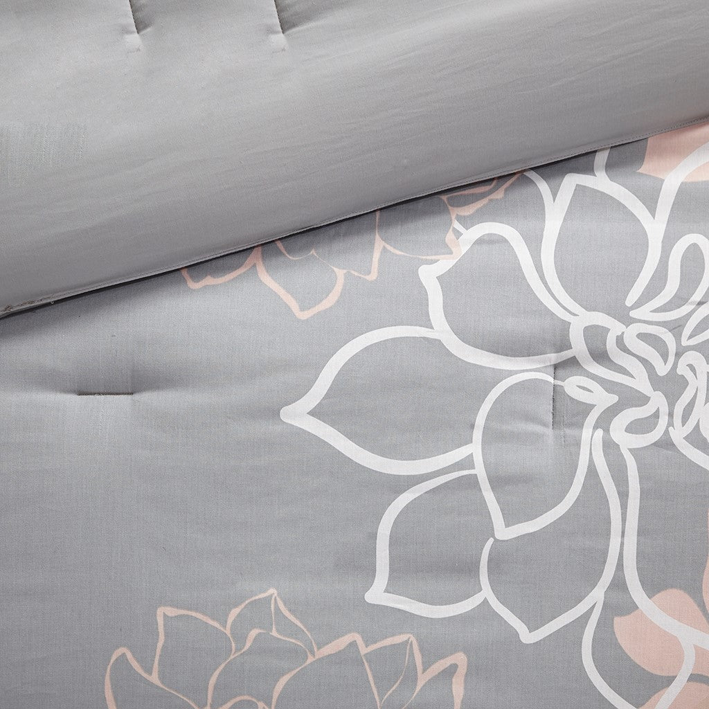 Peach Blossom Floral Cotton Sateen Comforter with Hypoallergenic Fill