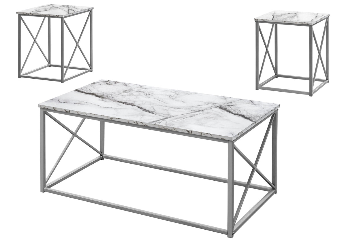 Marble Look Finish 3-Piece Contemporary Living Room Table Set