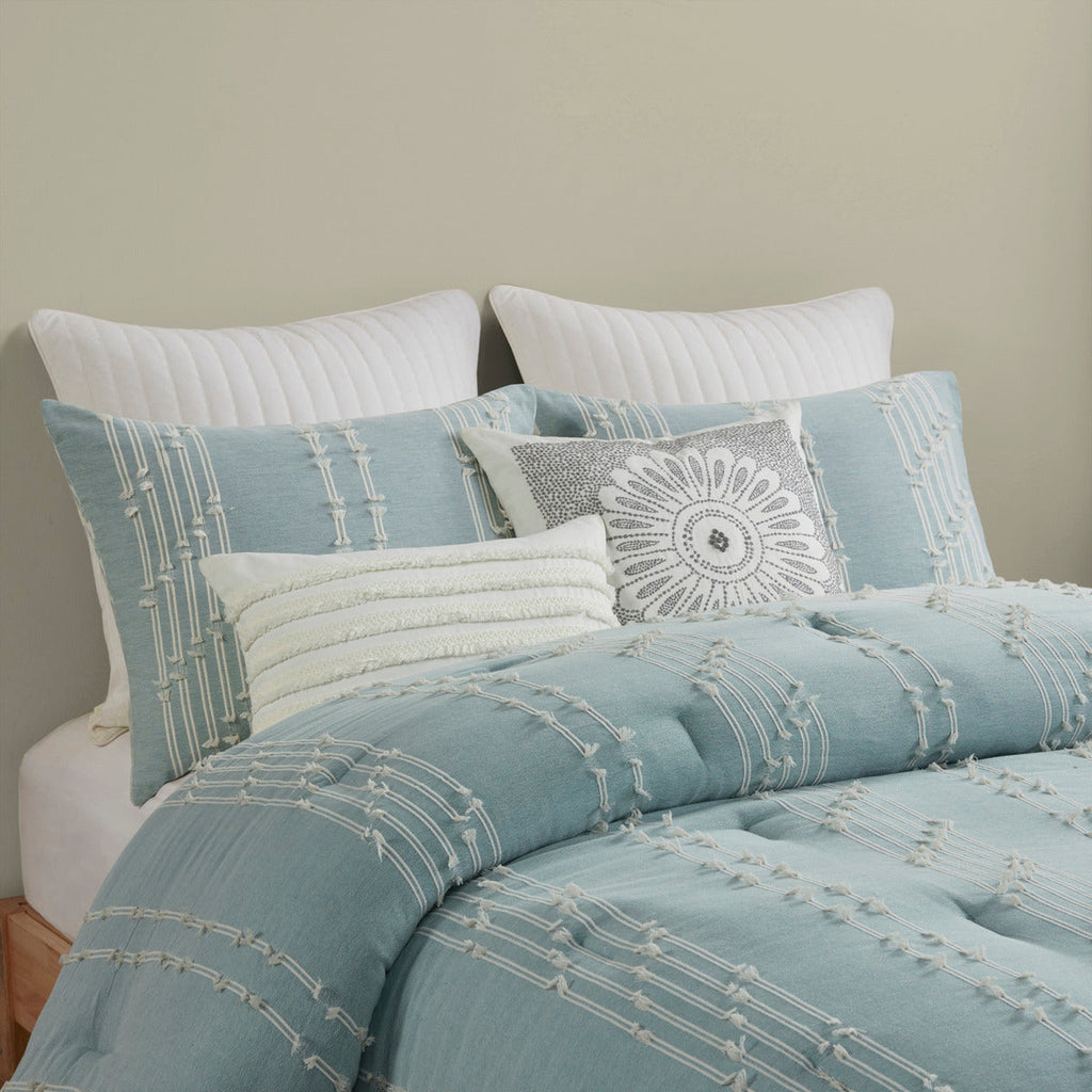 Aqua 3 Piece Cotton Jacquard Comforter Set-Full/Queen