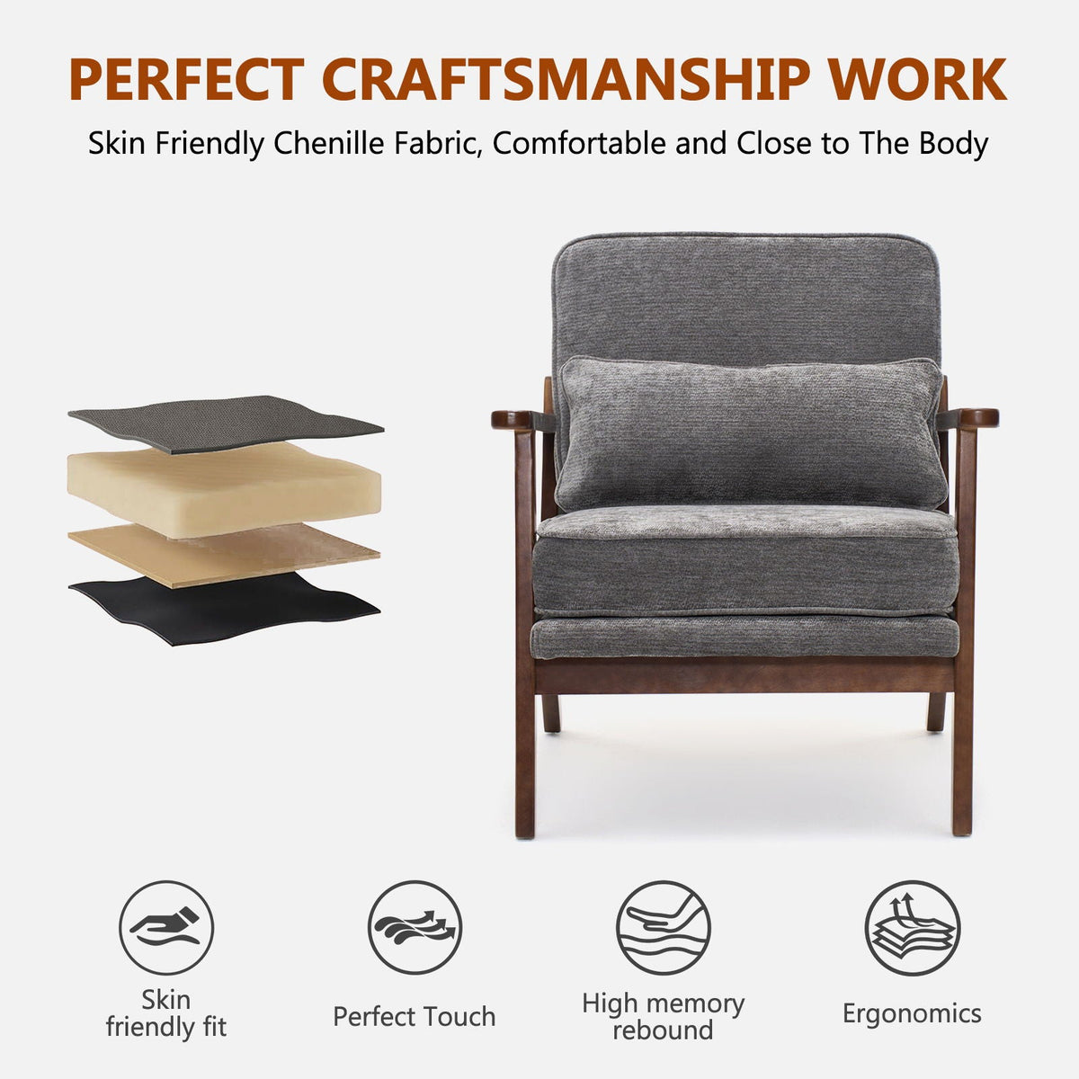 Sleek Mid-Century Chair with Lumbar Pillow