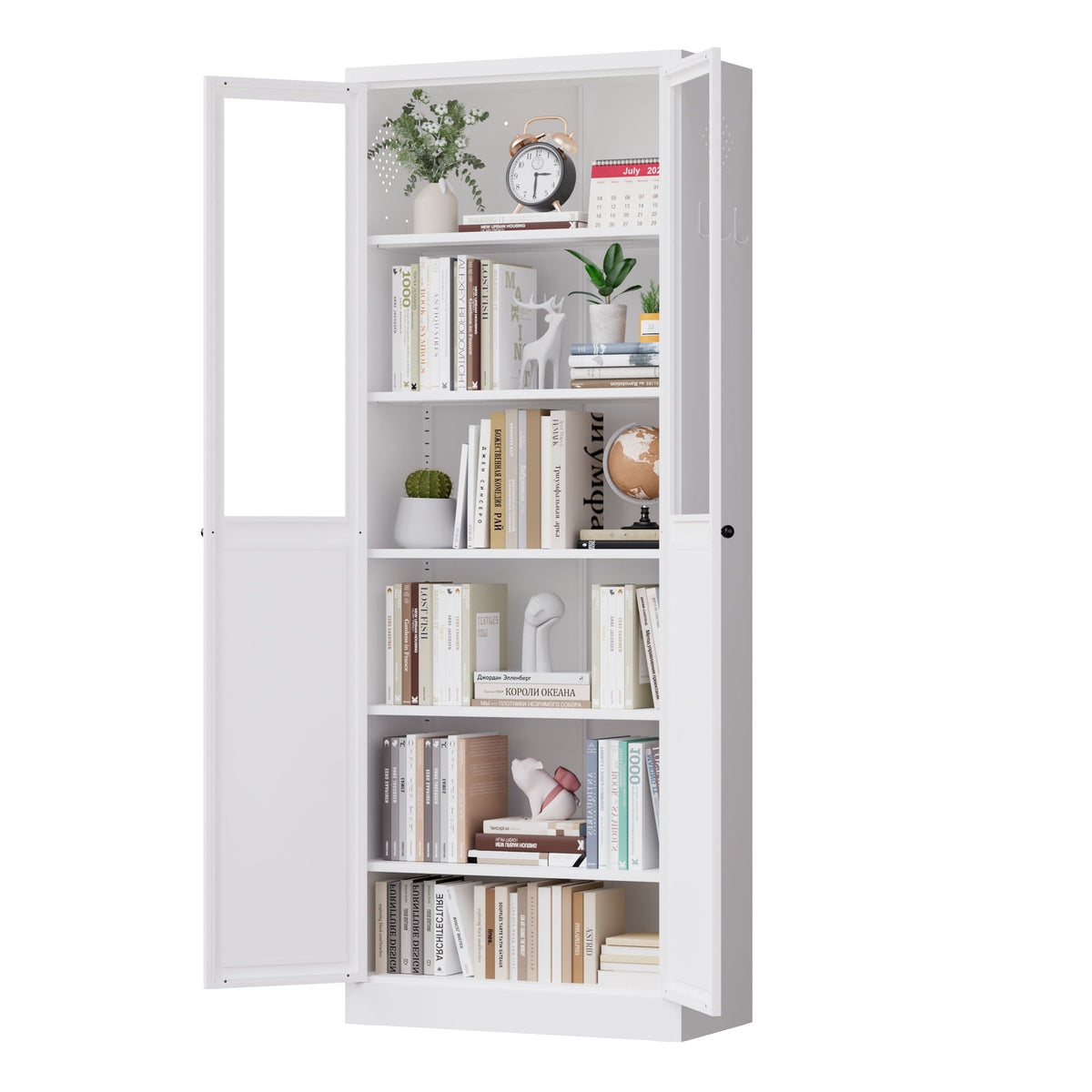 Tall Metal Kitchen Pantry Cabinet with Adjustable Shelves And Silent Magnetic Doors