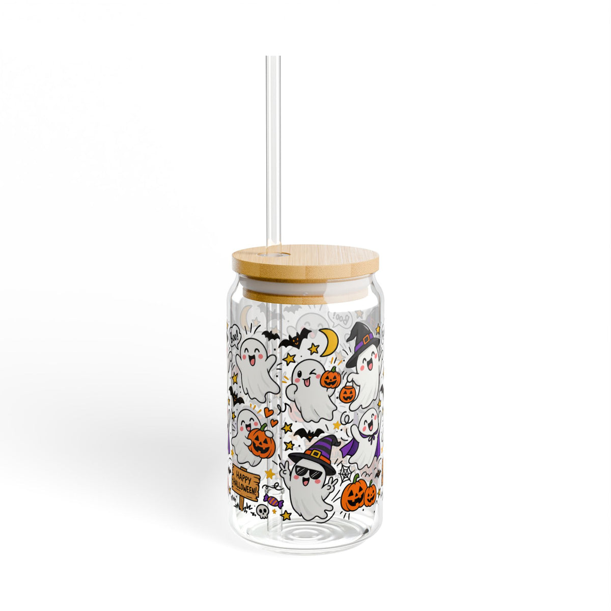 Playful Halloween Ghosts Sipper Glass – 16 oz