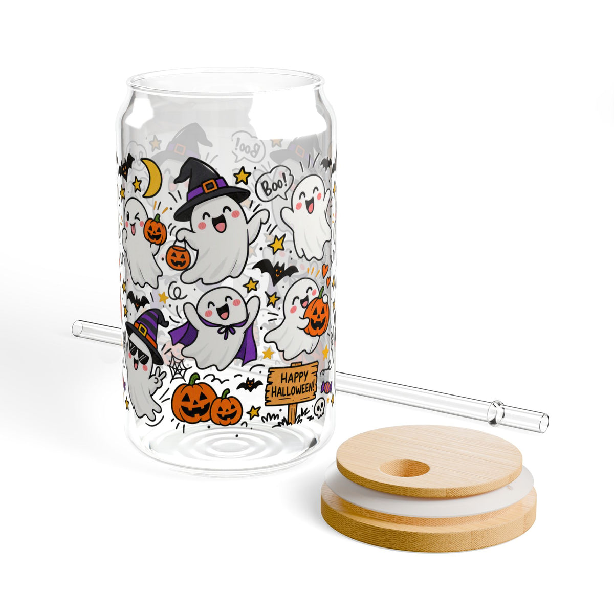 Playful Halloween Ghosts Sipper Glass – 16 oz