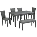 Modern 6 Piece Dining Table Set With Bench And Chairs For Dining Room Or Kitchen - Gray