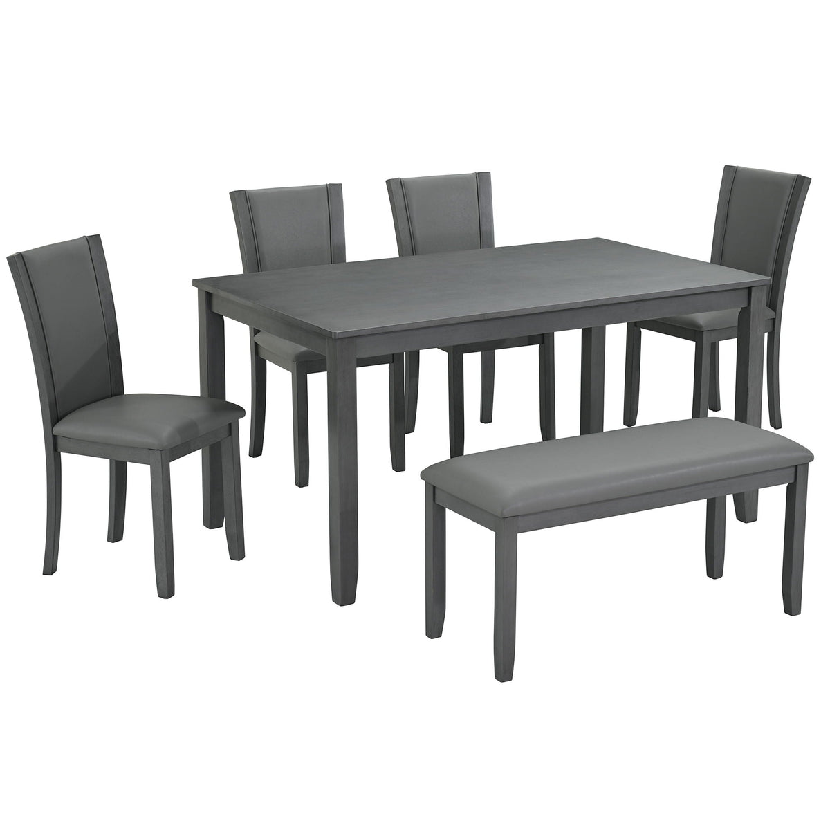 Modern 6 Piece Dining Table Set With Bench And Chairs For Dining Room Or Kitchen - Gray