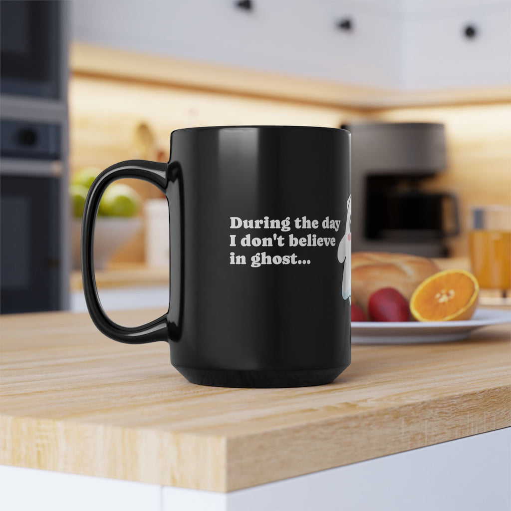 Whimsically Spooky Ghost Coffee Mug – Black Ceramic