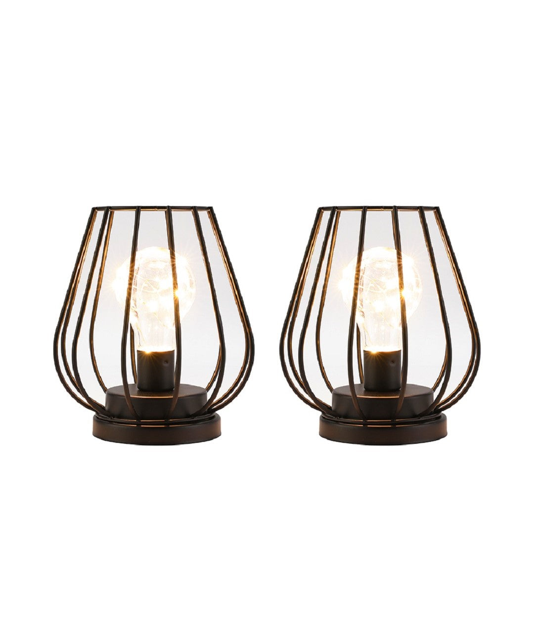 Mini Cage Cordless Table Lanterns – Set of 2