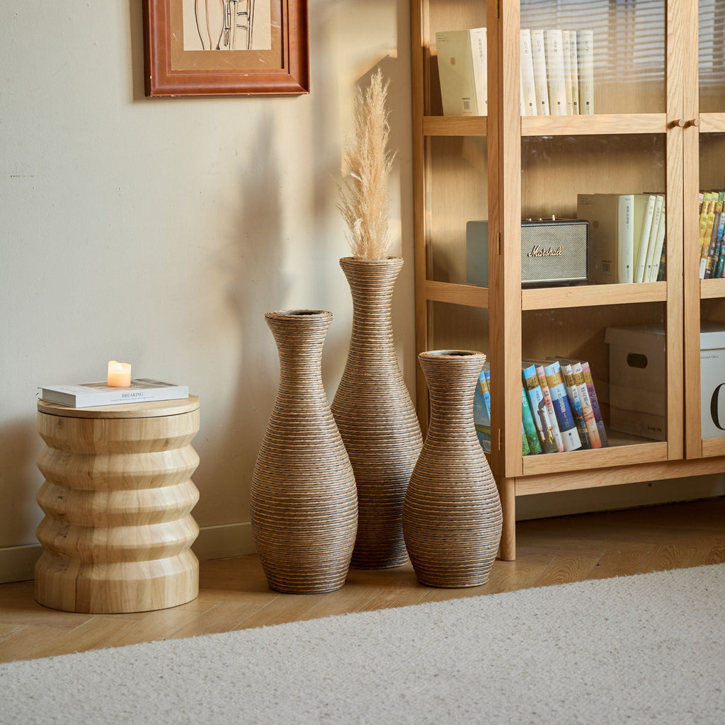 Beige 3 Piece Decorative Floor Vase Set-Ideal For Dried Or Silk Flower Arrangements