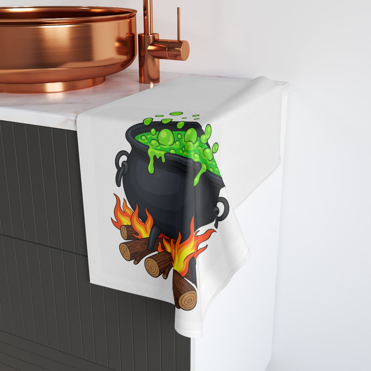 Halloween Cauldron Hand Towel – Witch Kitchen Décor