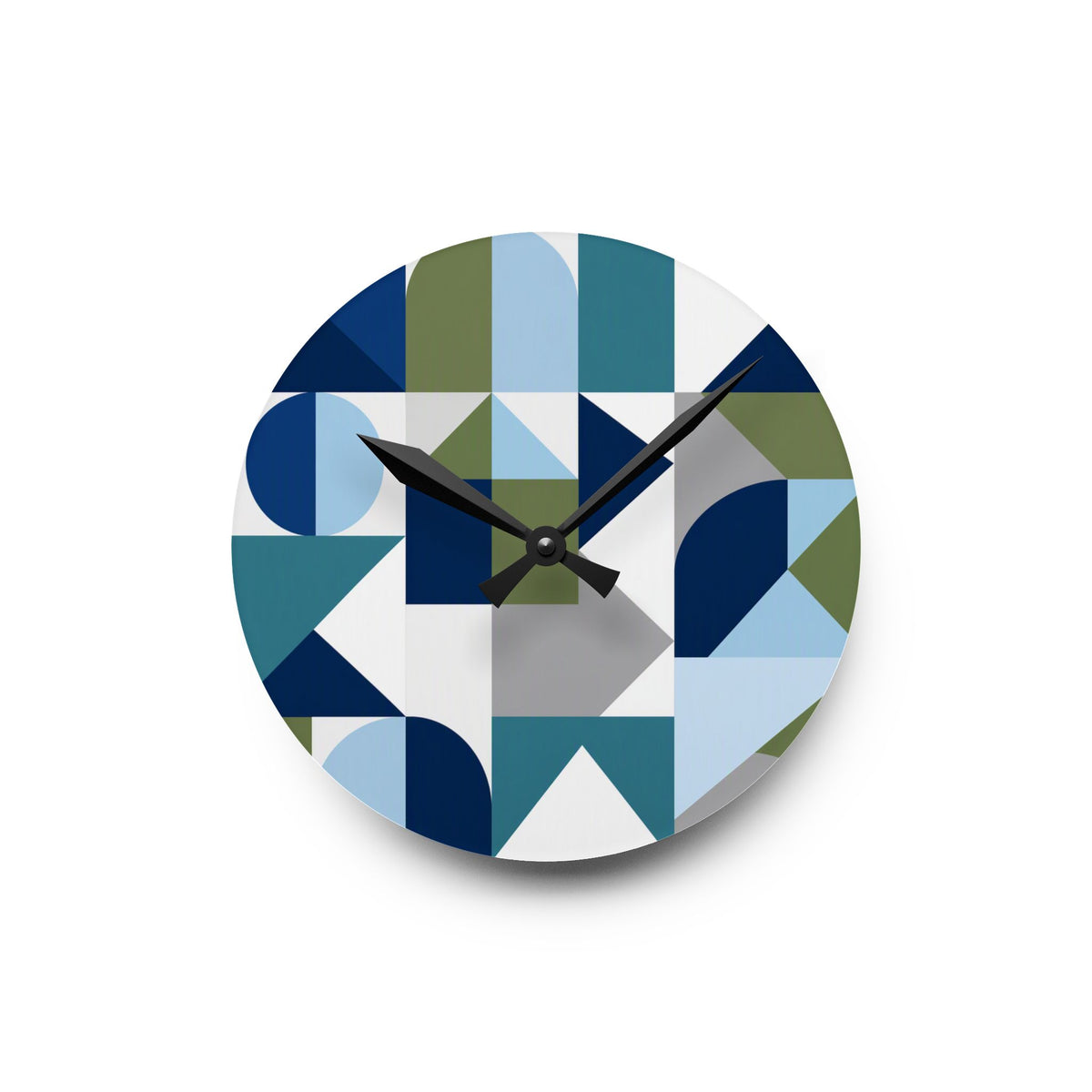 Geometric Acrylic Wall Clock – Blue & Olive