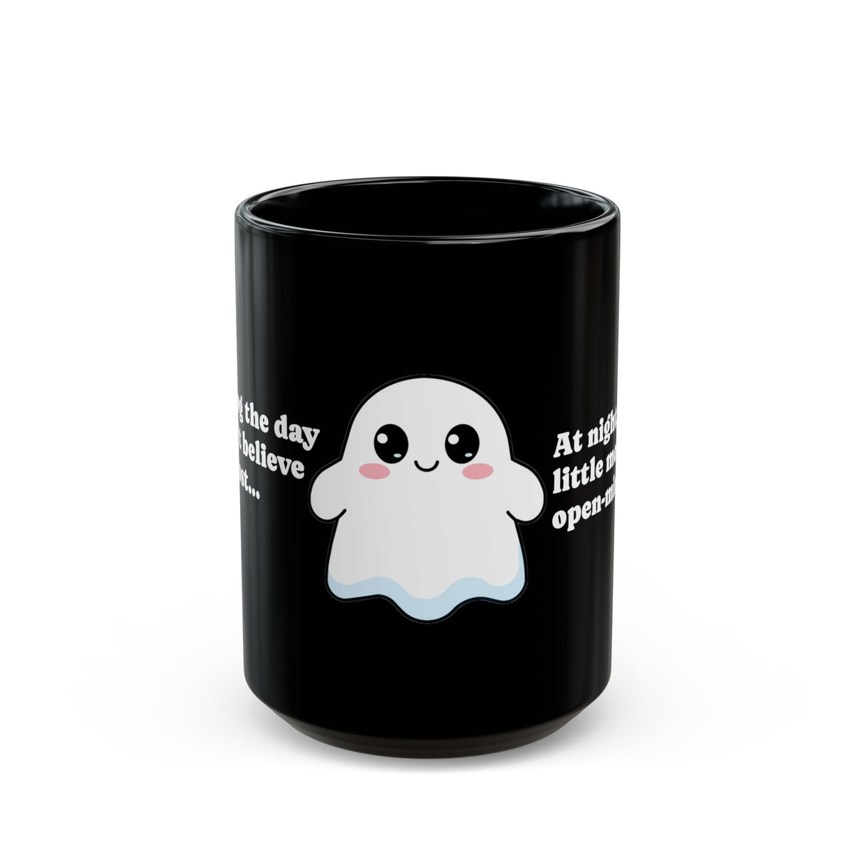 Whimsically Spooky Ghost Coffee Mug – Black Ceramic