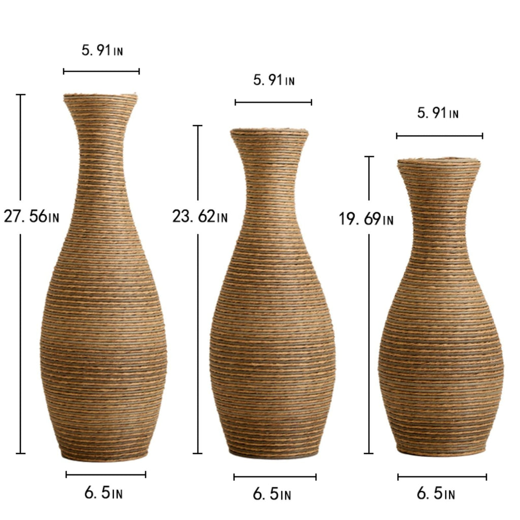 Beige 3 Piece Decorative Floor Vase Set-Ideal For Dried Or Silk Flower Arrangements