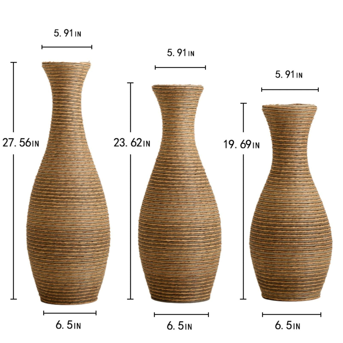 Beige 3 Piece Decorative Floor Vase Set-Ideal For Dried Or Silk Flower Arrangements