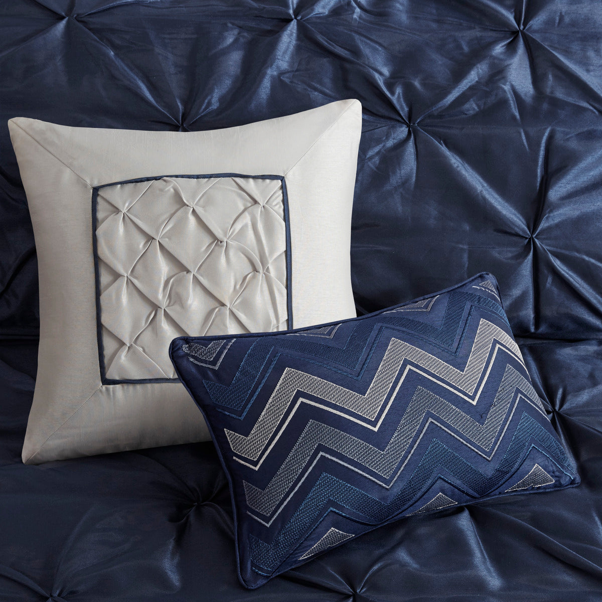 Navy 7 Piece Tufted Queen Comforter Set