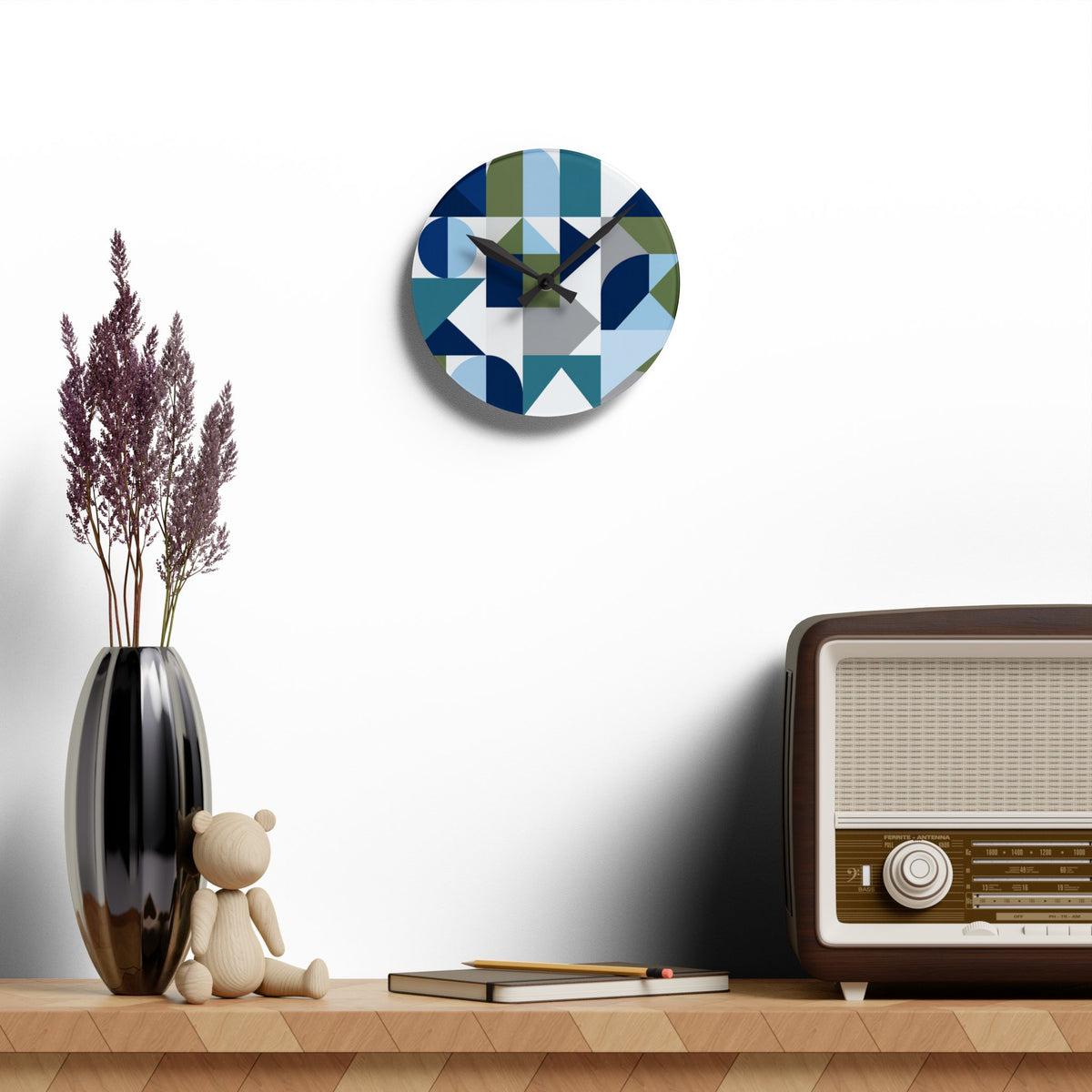 Geometric Acrylic Wall Clock – Blue & Olive