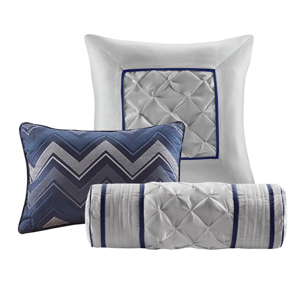Navy 7 Piece Tufted Queen Comforter Set