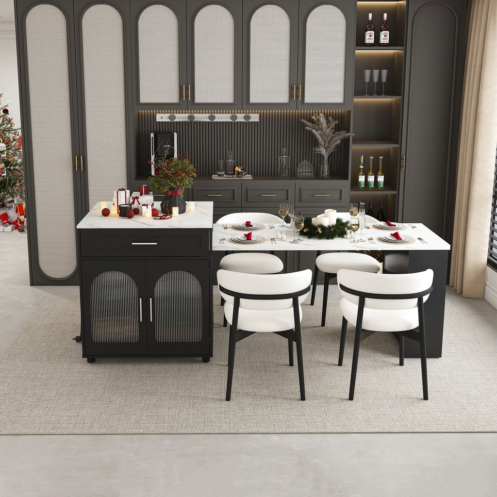Expandable Kitchen Island with Power Outlets and USB Ports