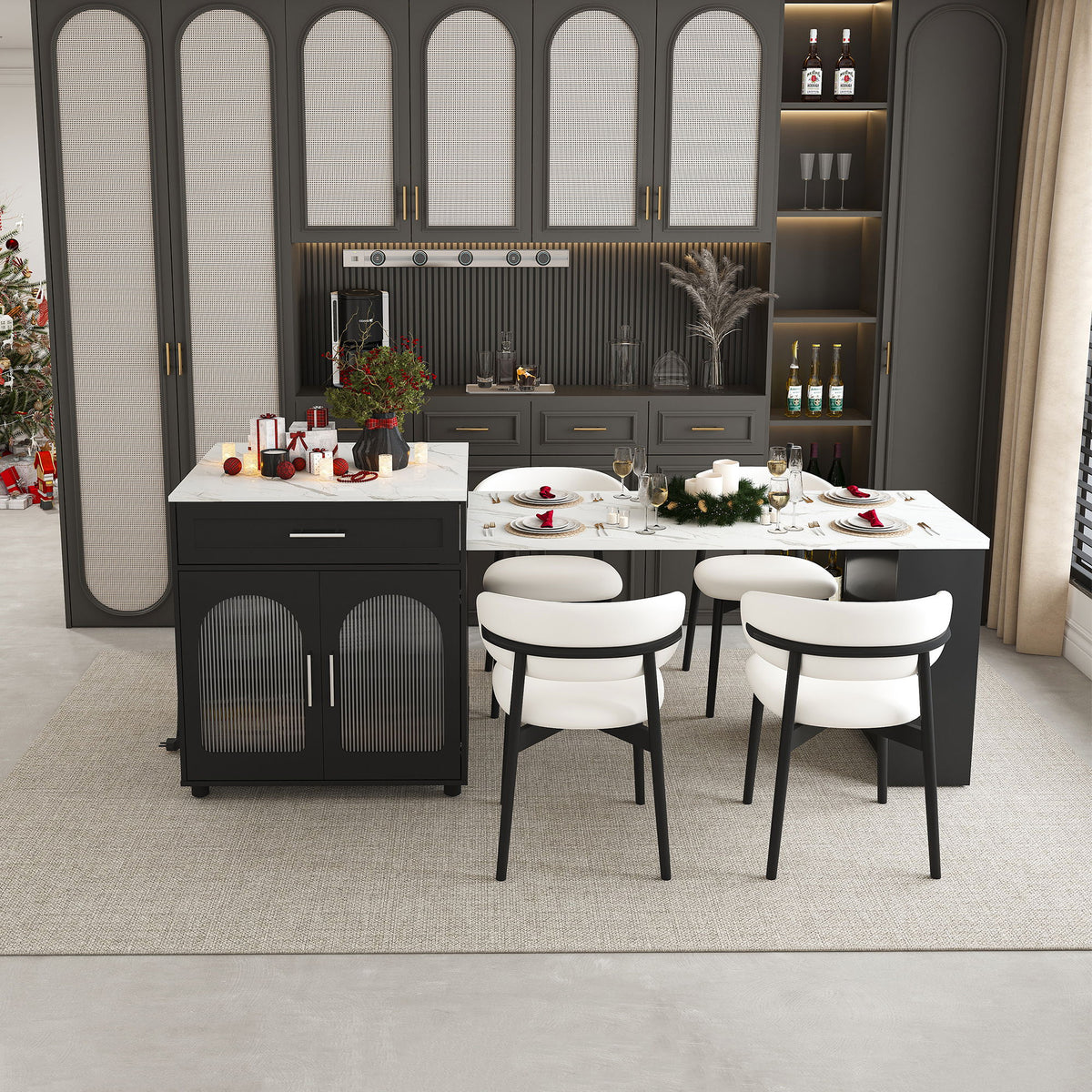 Expandable Kitchen Island with Power Outlets and USB Ports