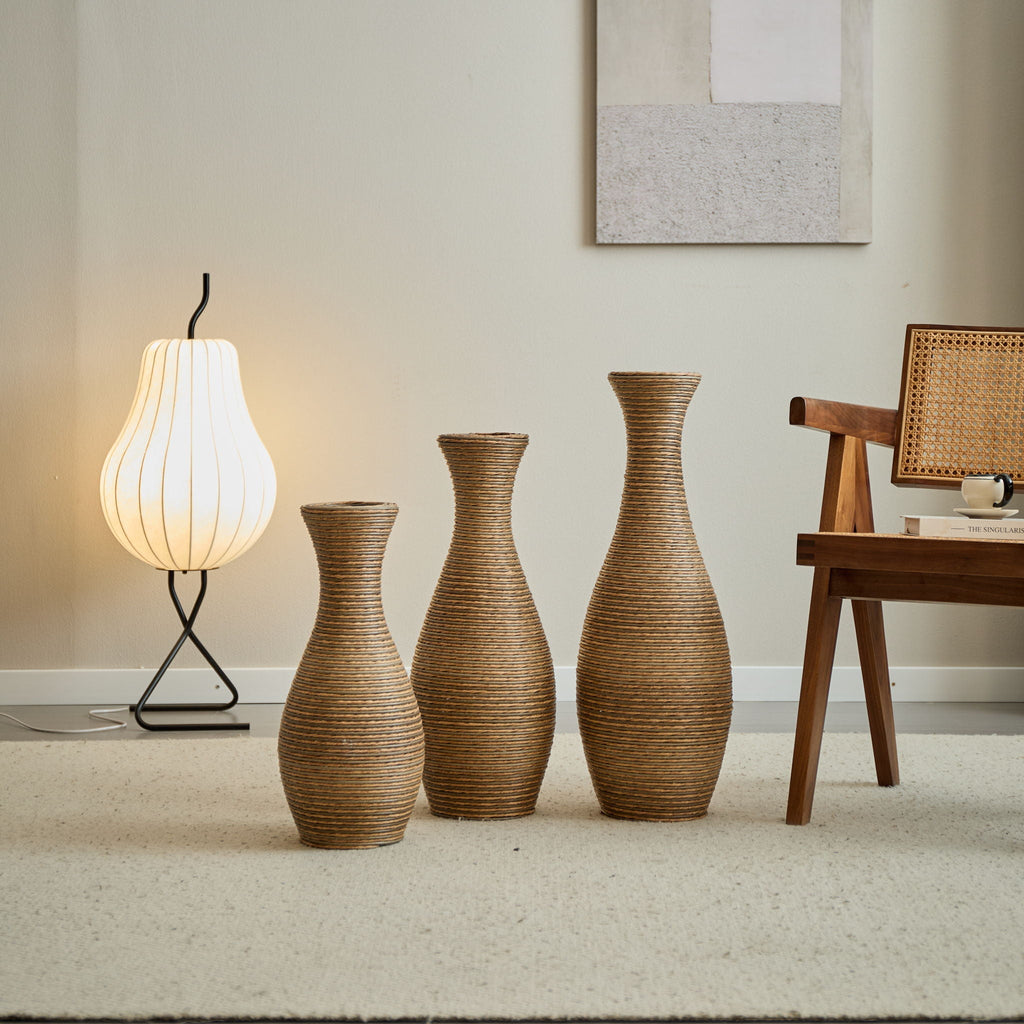 Beige 3 Piece Decorative Floor Vase Set-Ideal For Dried Or Silk Flower Arrangements