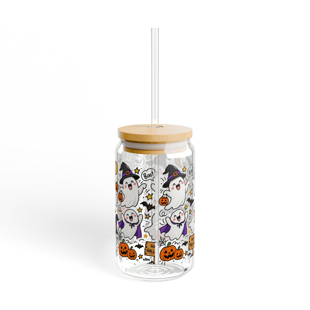 Playful Halloween Ghosts Sipper Glass – 16 oz