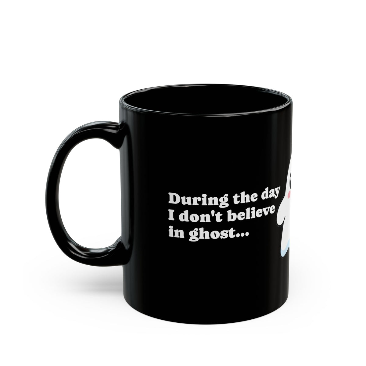 Whimsically Spooky Ghost Coffee Mug – Black Ceramic