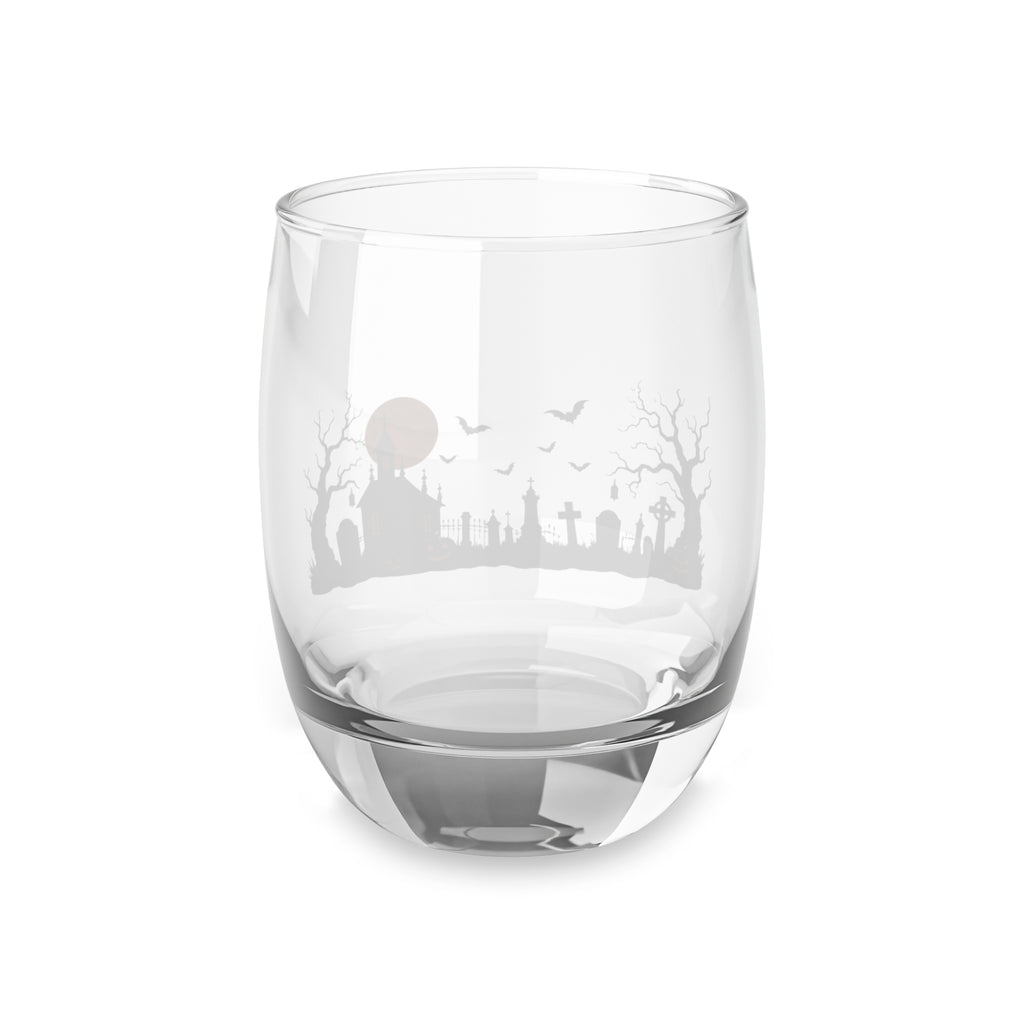 Halloween Graveyard Whiskey Glass – Haunted House & Pumpkin