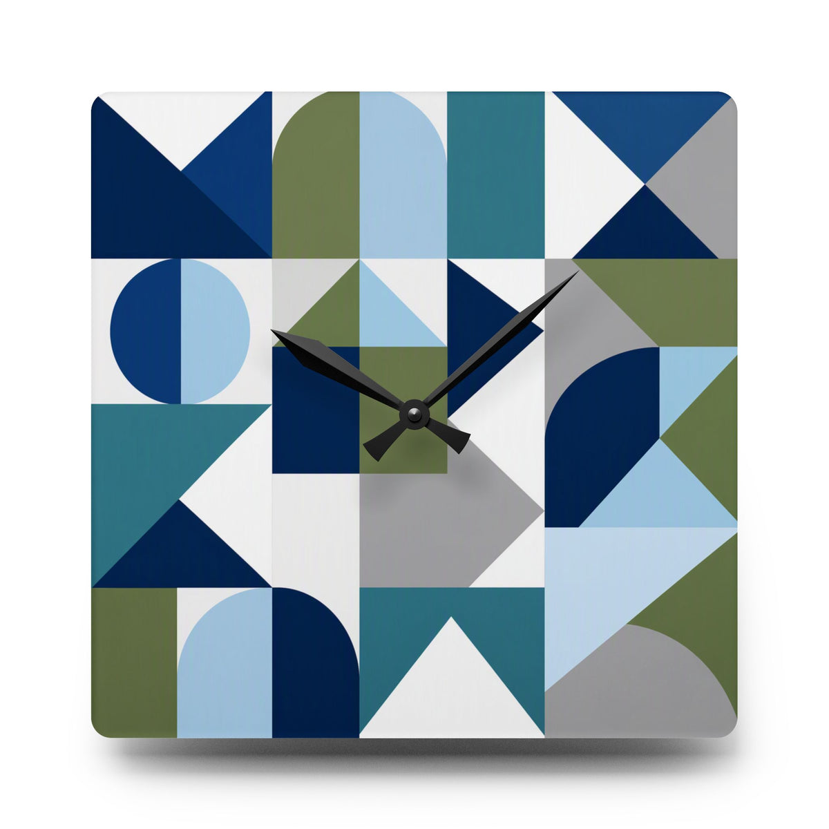 Geometric Acrylic Wall Clock – Blue & Olive
