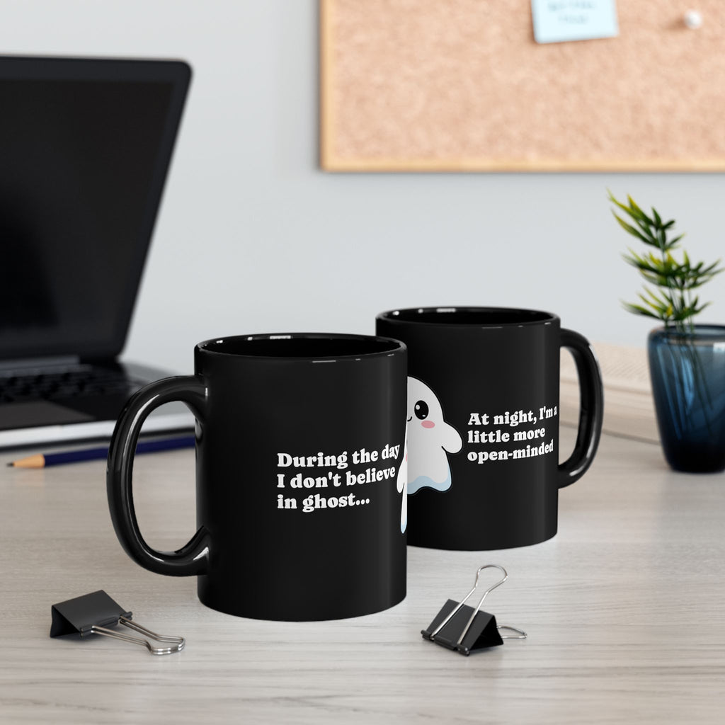 Whimsically Spooky Ghost Coffee Mug – Black Ceramic