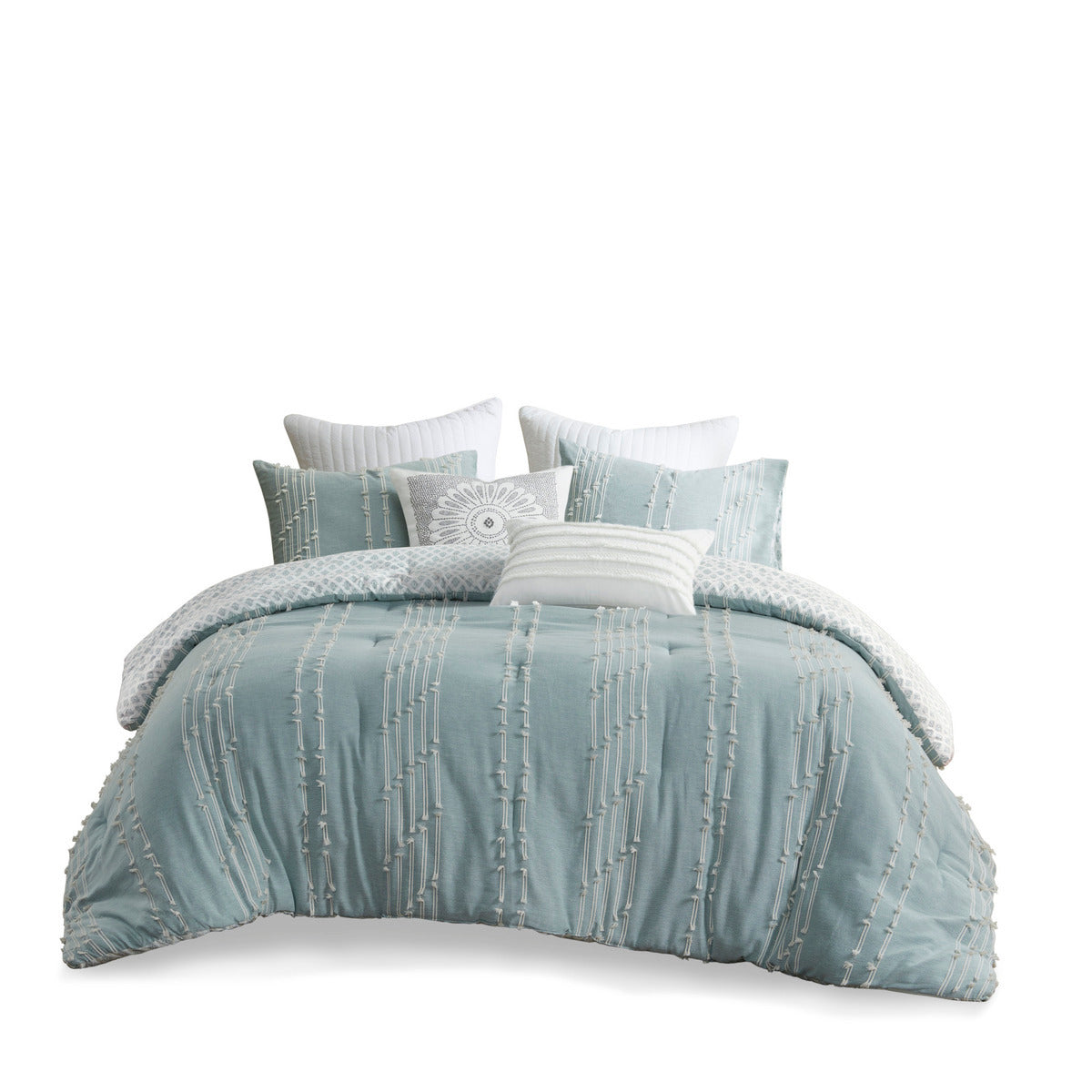 Aqua 3 Piece Cotton Jacquard Comforter Set-Full/Queen