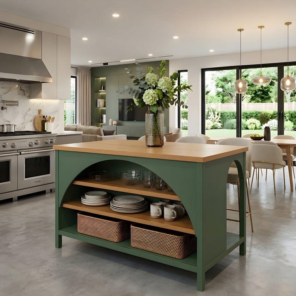 56" Open Storage Farmhouse Kitchen Island