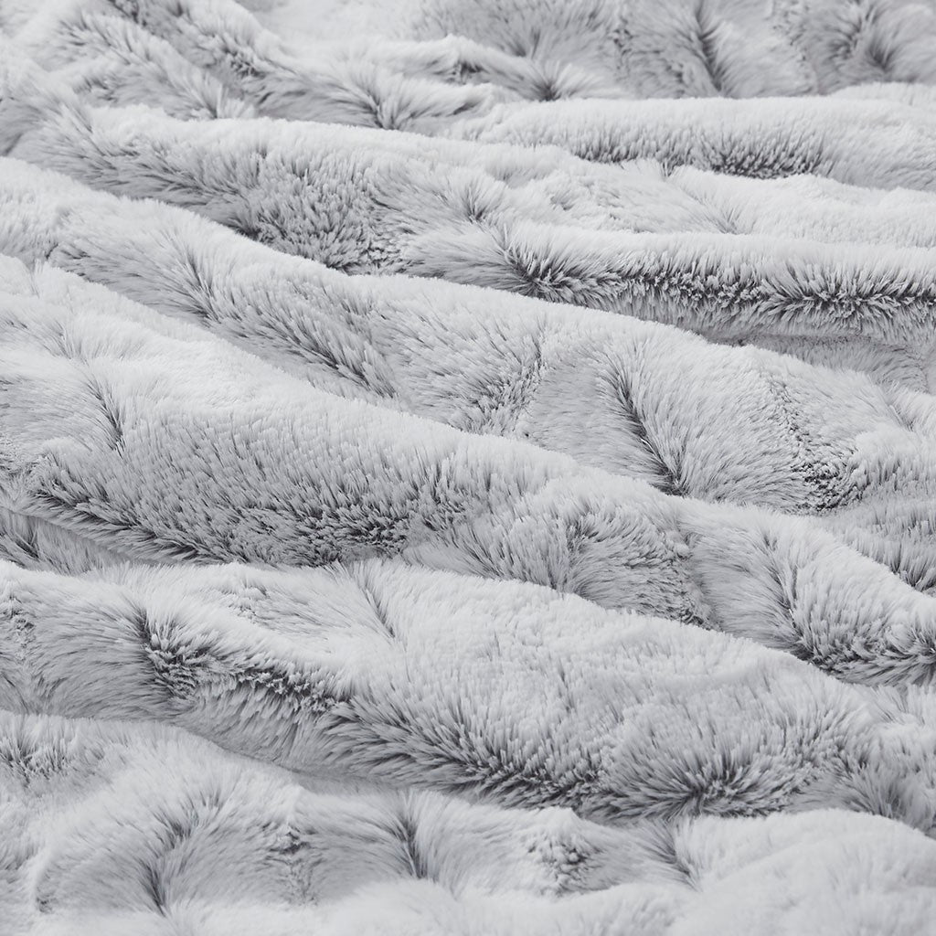 Gray Long Fur Back Print Comforter Mini Set-Full/Queen