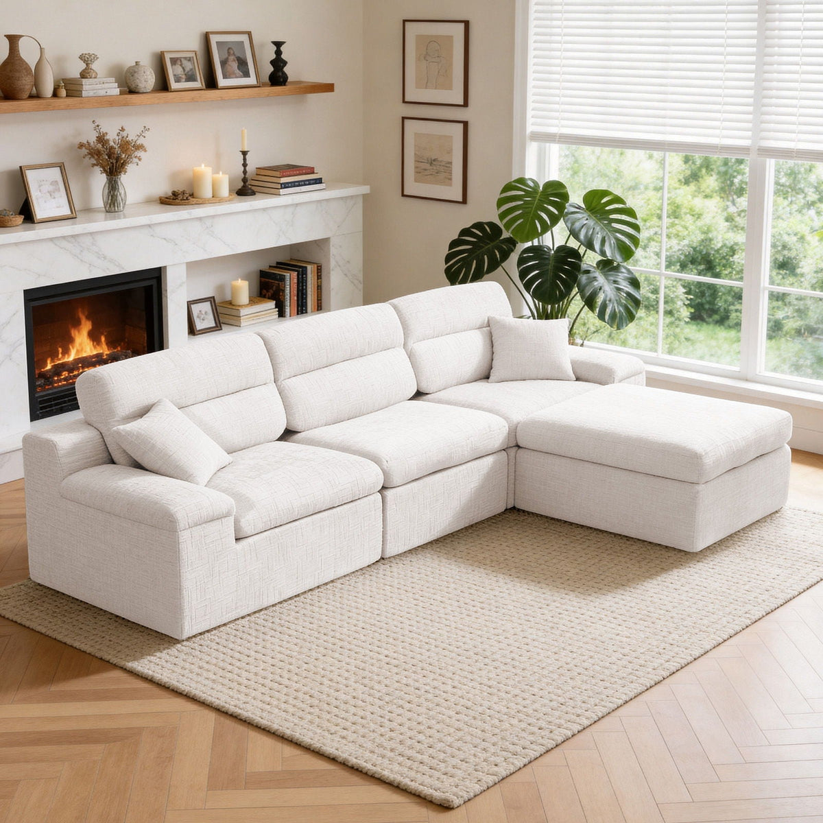 Corner Chaise Sofa with High Backrest - 2 Piece Set