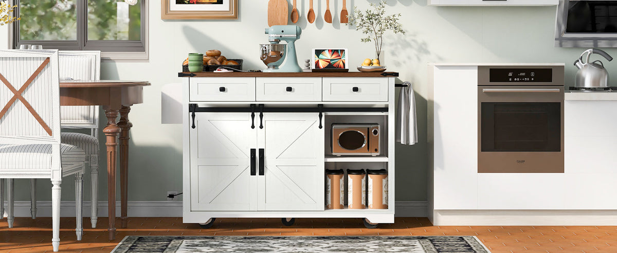 Farmhouse Kitchen Island with Power Outlet-53.7"