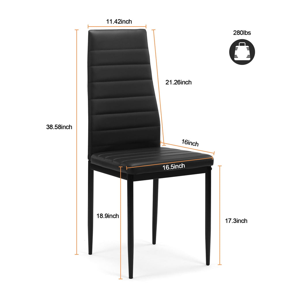5 Piece Dining Set-Tempered Glass Dining Table, 4 Plush Chairs