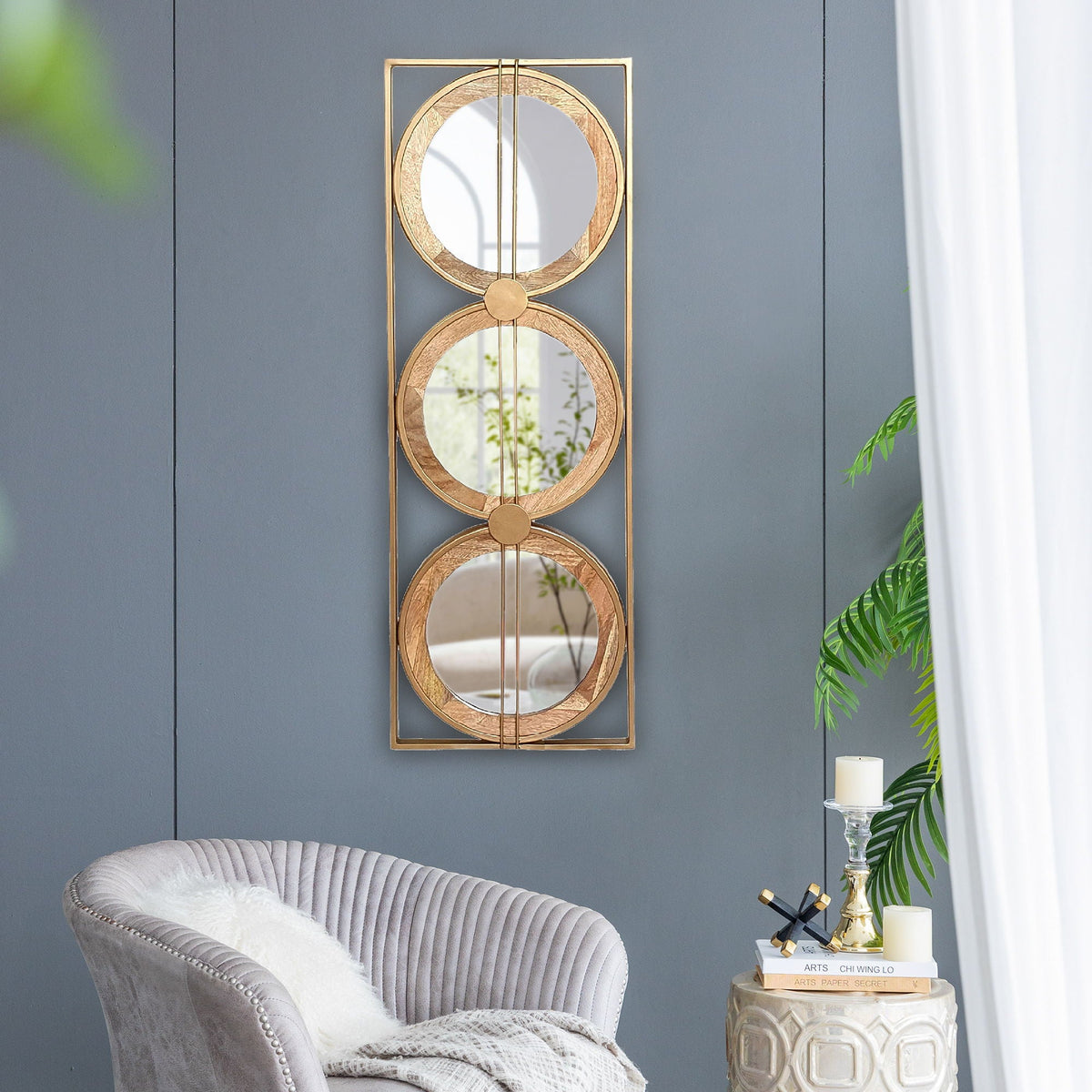 Trio Wall Mirror In Rectangular Frame in Brown