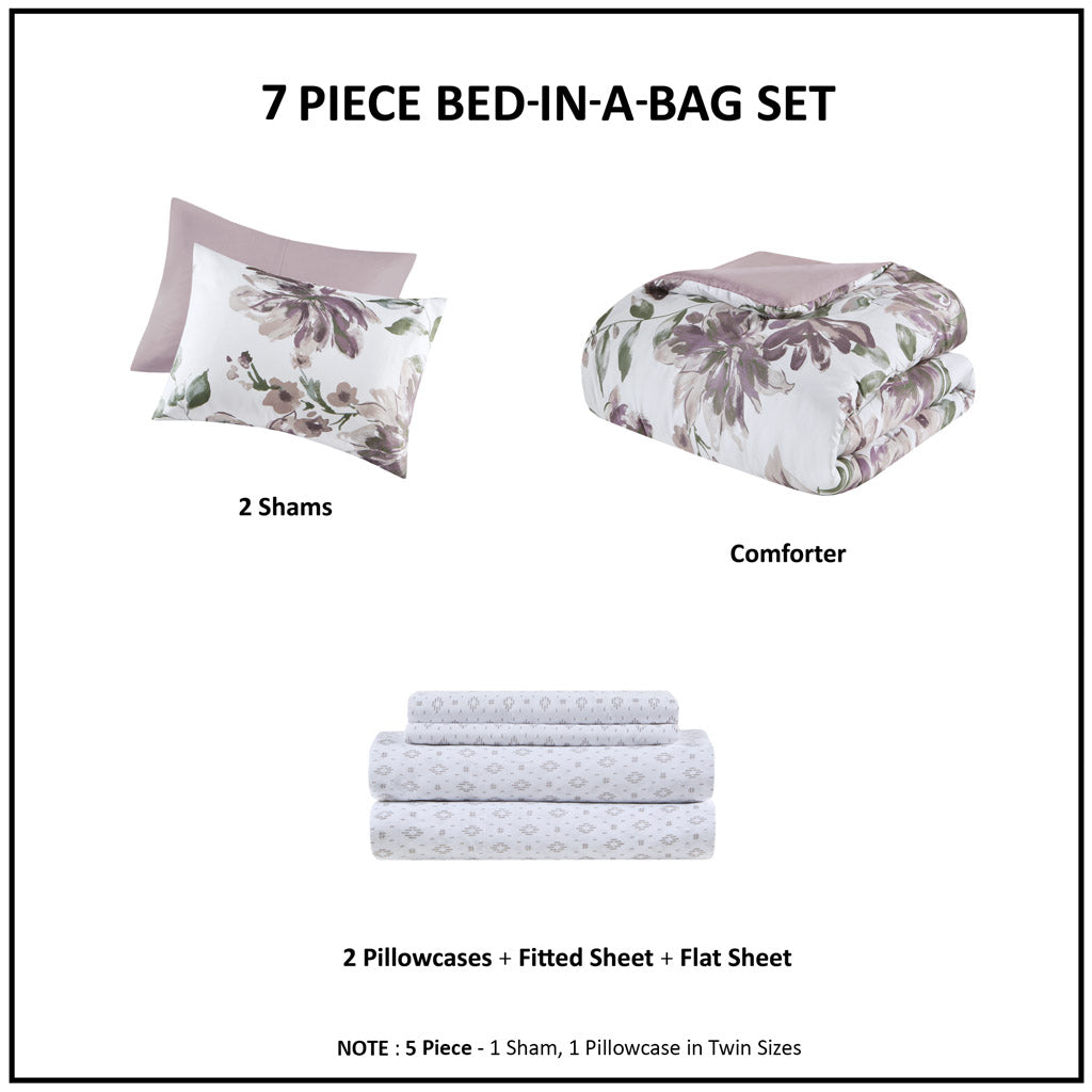 Floral Queen Comforter Set with Bed Sheets