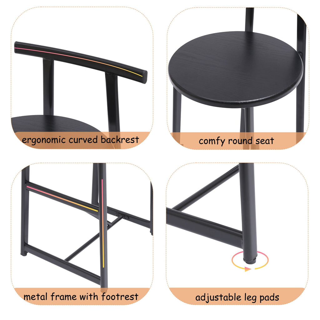 Modern Bar Stools with Backrest – Set of 3