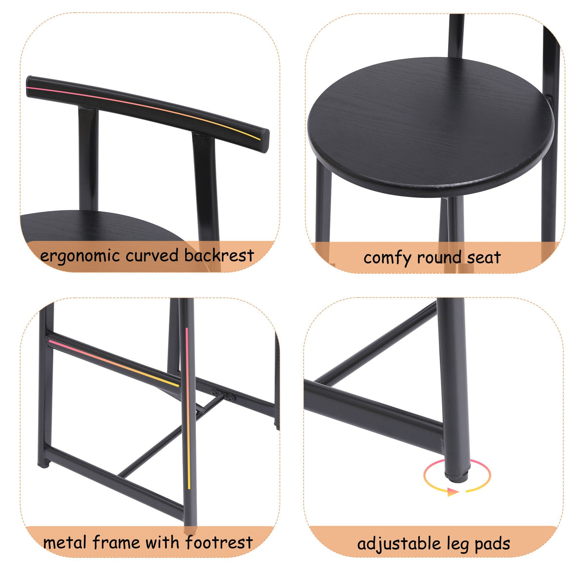 Modern Bar Stools with Backrest – Set of 3