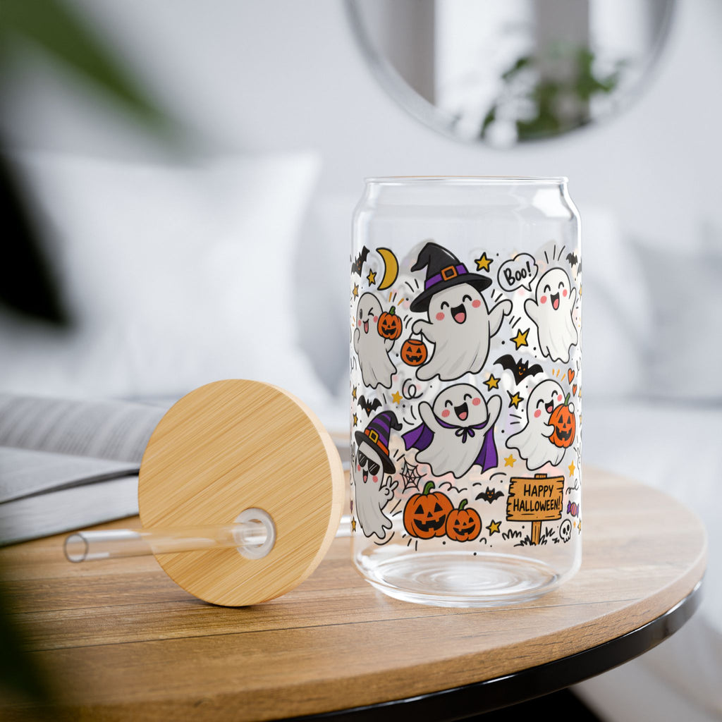 Playful Halloween Ghosts Sipper Glass – 16 oz