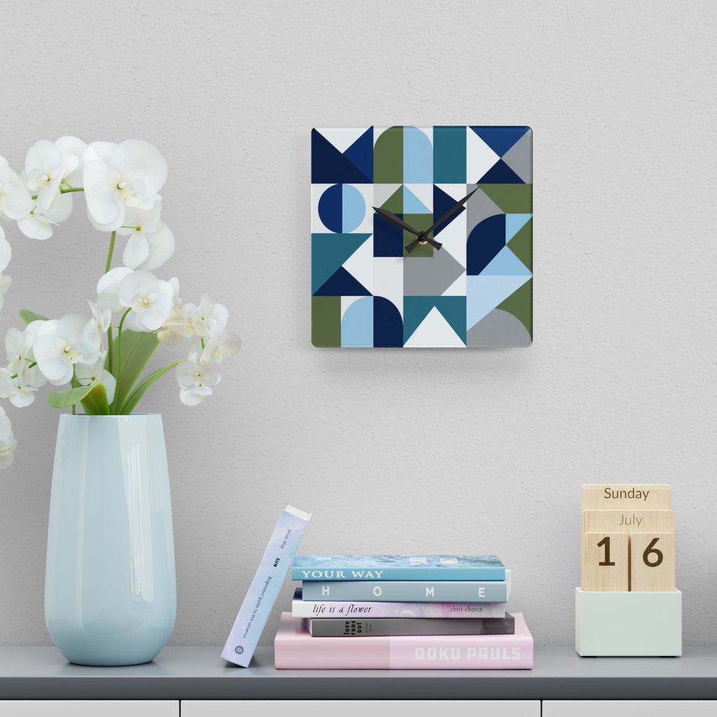 Geometric Acrylic Wall Clock – Blue & Olive