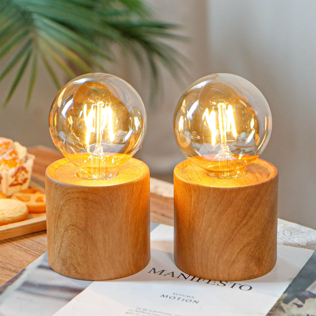 Wood Grain Table Lamps – Set of 4, 6.5"