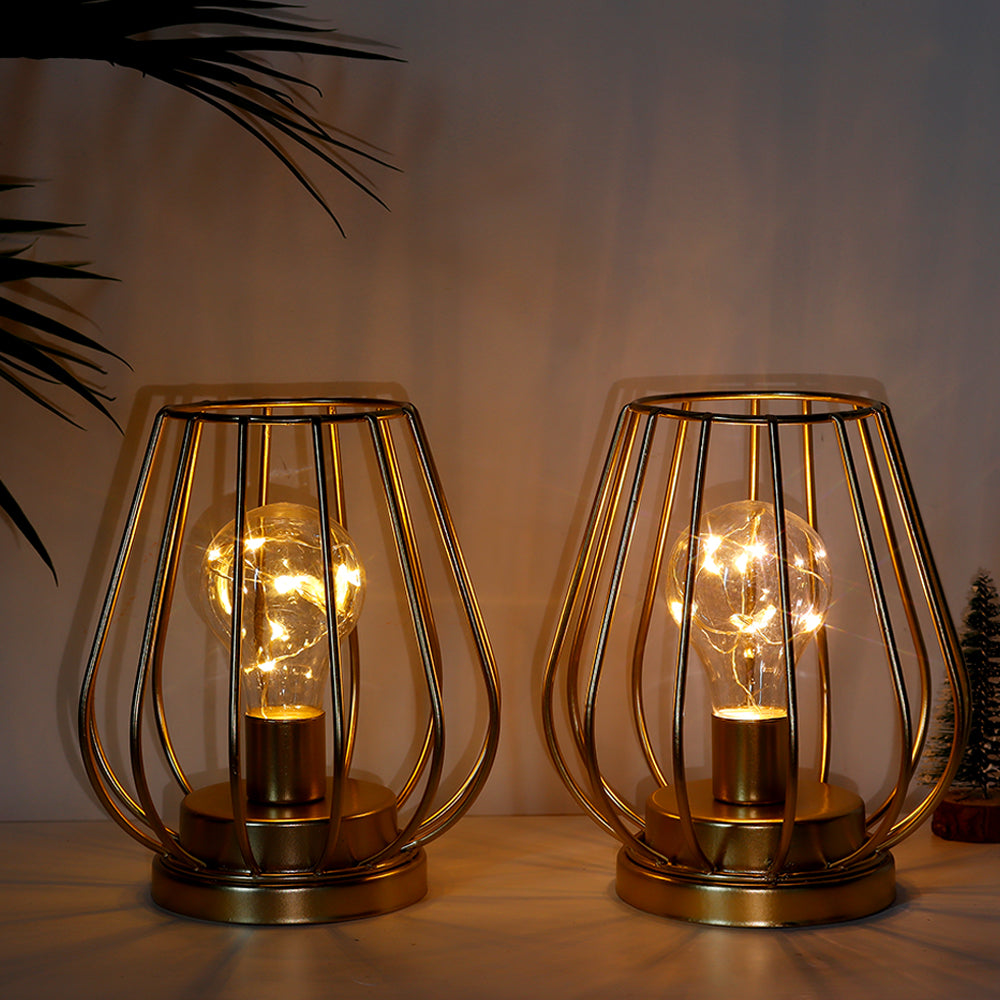 Mini Cage Cordless Table Lanterns – Set of 2