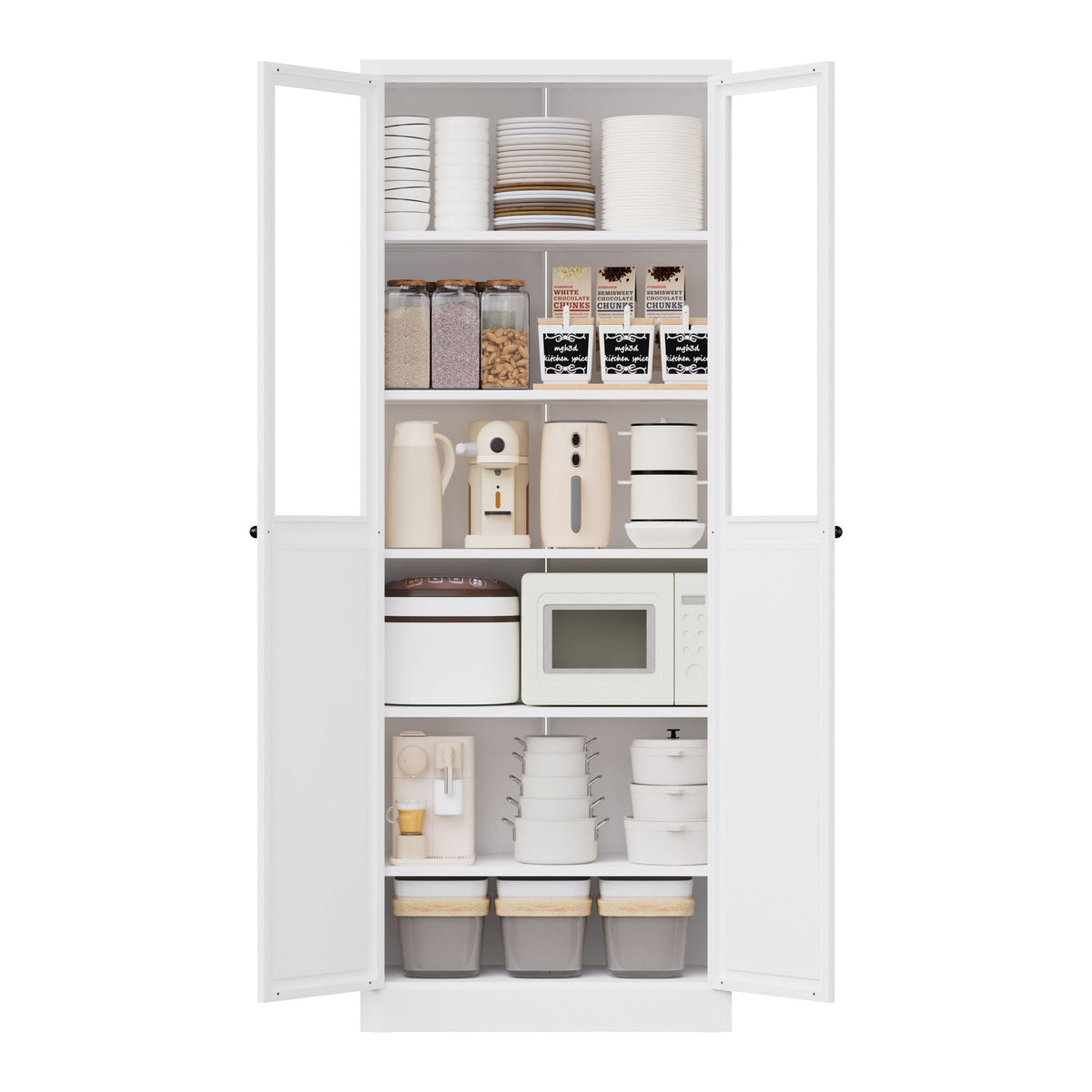 Tall Metal Kitchen Pantry Cabinet with Adjustable Shelves And Silent Magnetic Doors