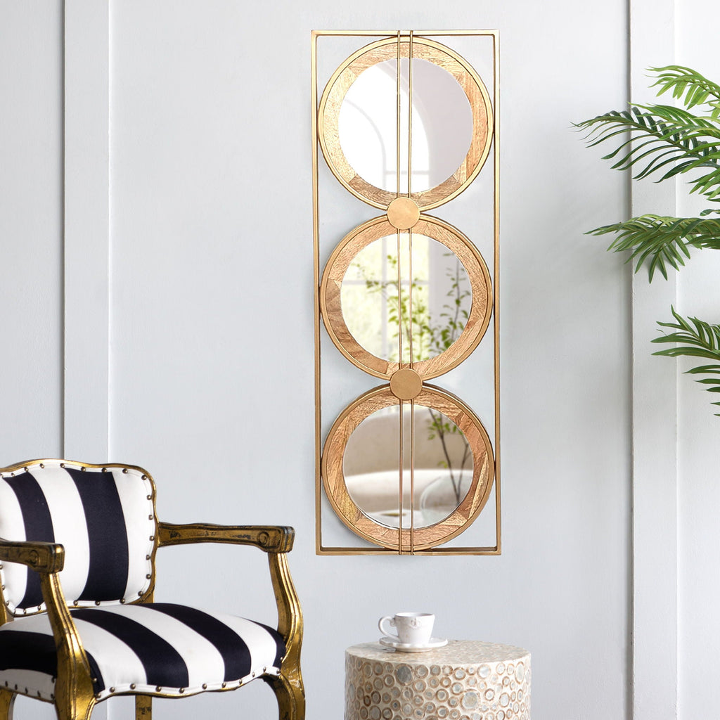 Trio Wall Mirror In Rectangular Frame in Brown