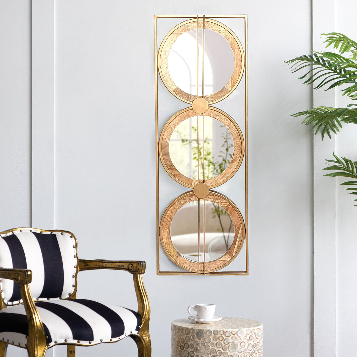 Trio Wall Mirror In Rectangular Frame in Brown