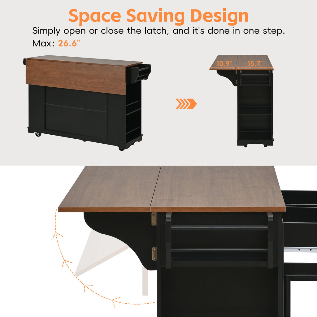 54" Mobile Kitchen Island with Glass Door Storage & Power Outlets