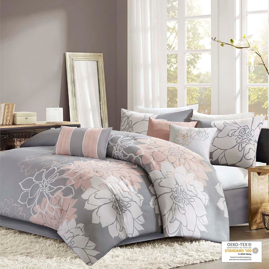 Peach Blossom Floral Cotton Sateen Comforter with Hypoallergenic Fill